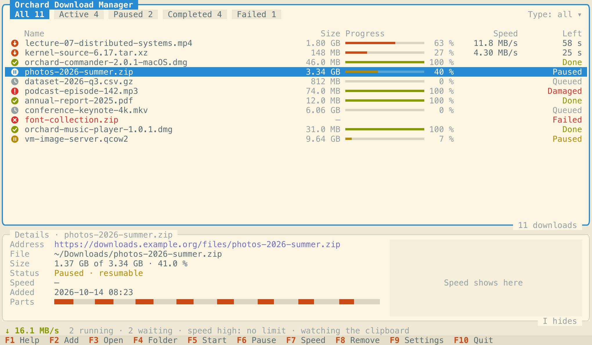 The download list in a light color scheme