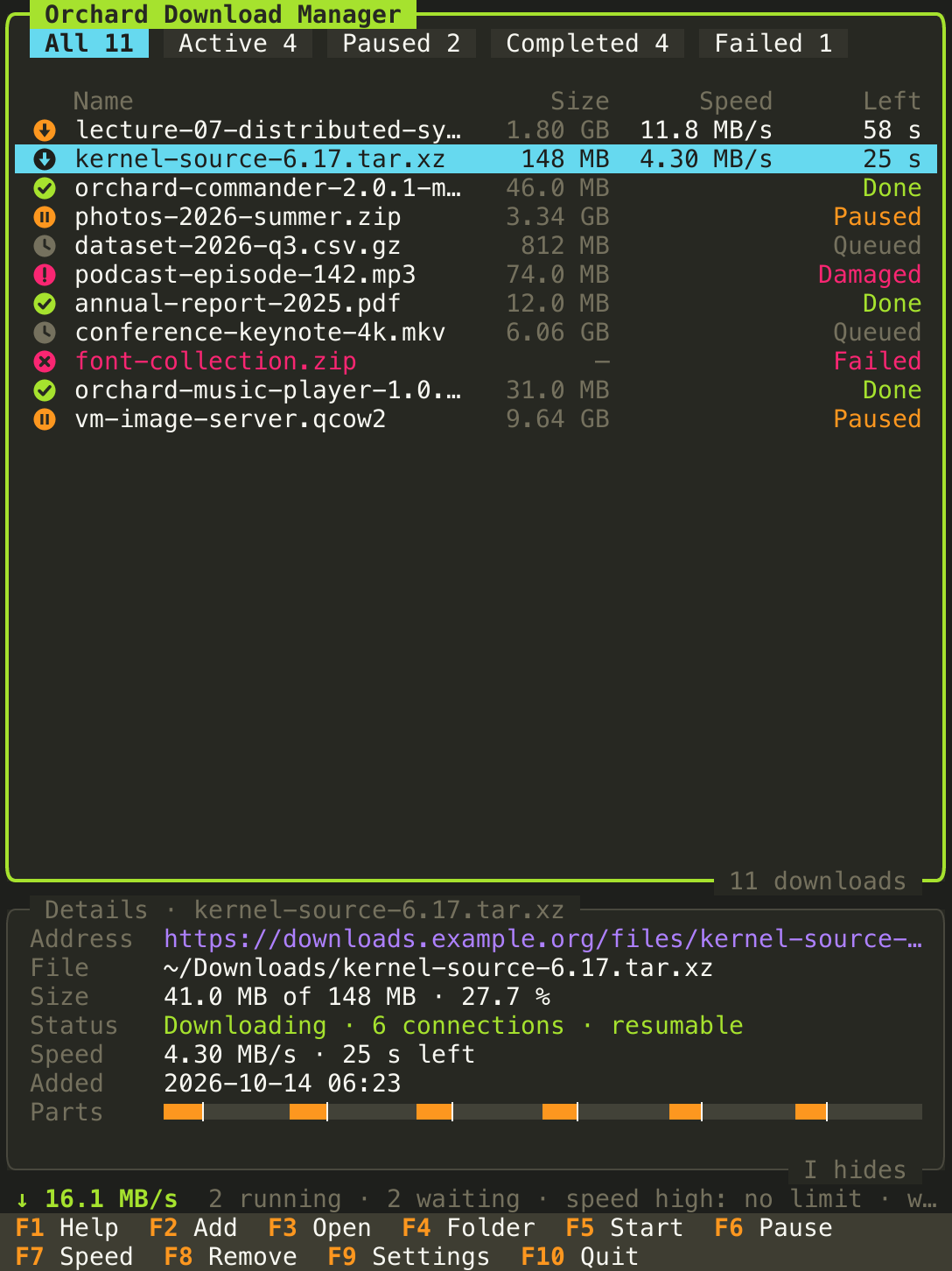 The download list in a tall, narrow window