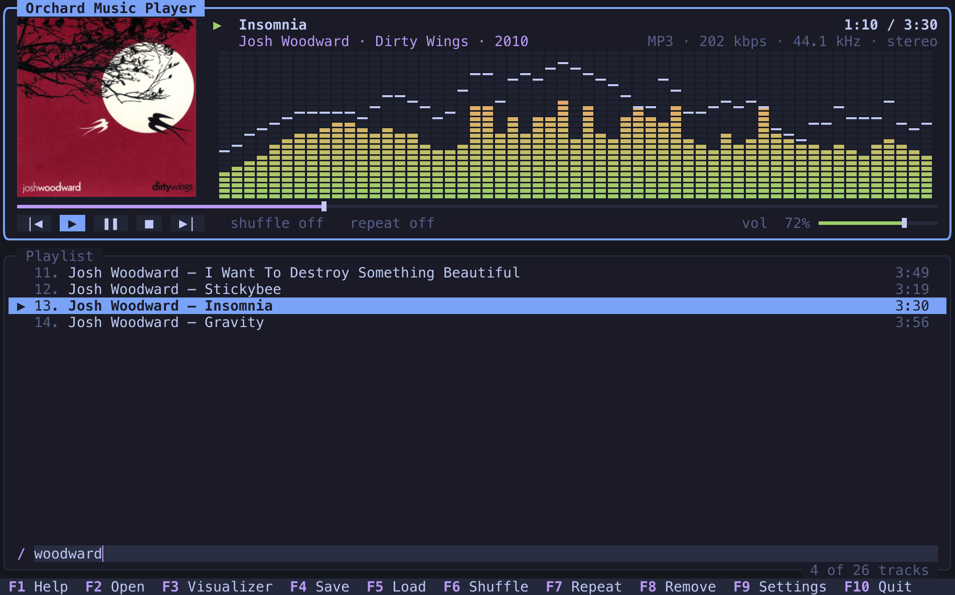 The playlist narrowed down by the quick filter