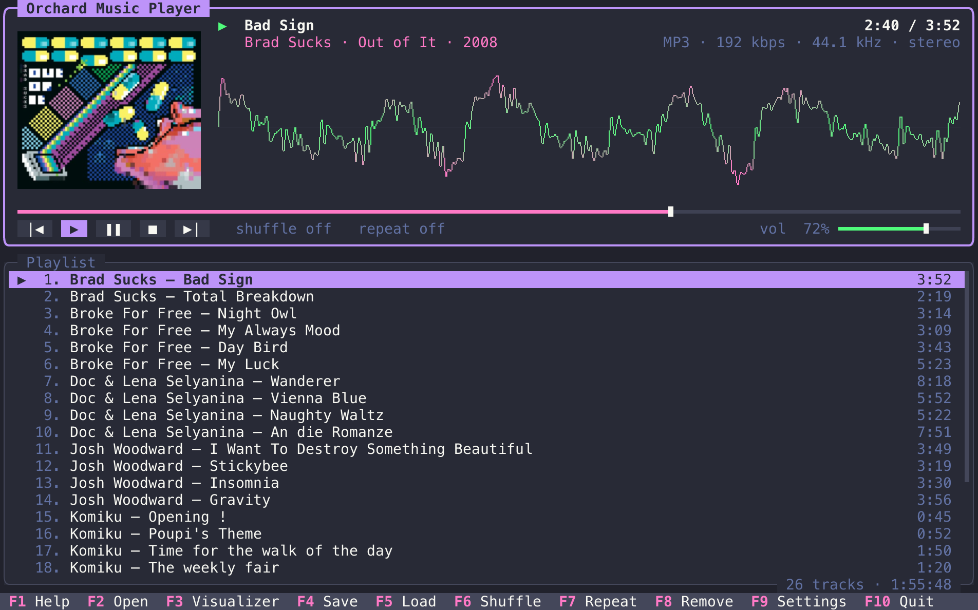The player with the visualizer switched to an oscilloscope